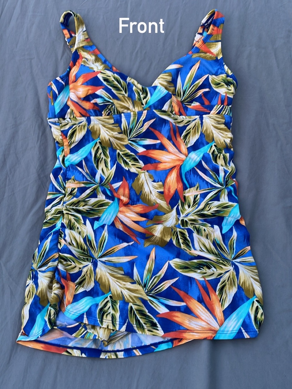 Women's (10) Tropical birds of paradise orange Blue Floral One-Piece swimsuit